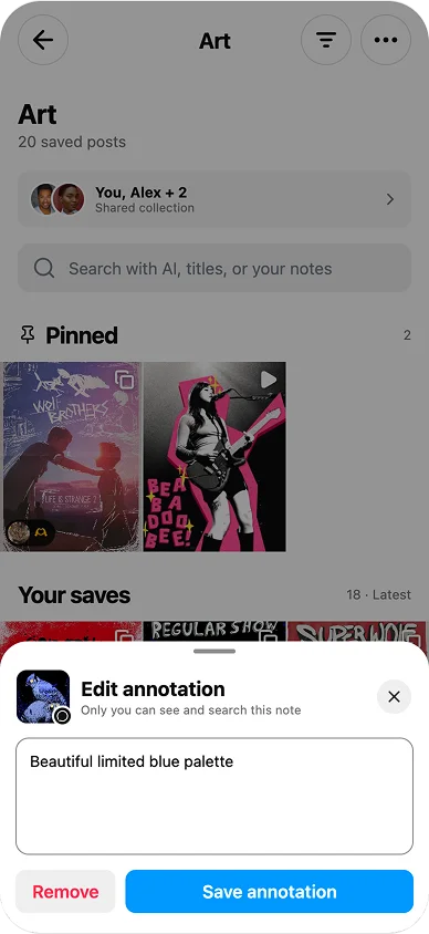 Annotation editor with a note about a limited blue palette.