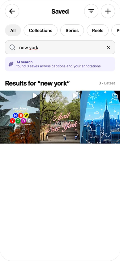 Prototype search for new york returning three saved posts.